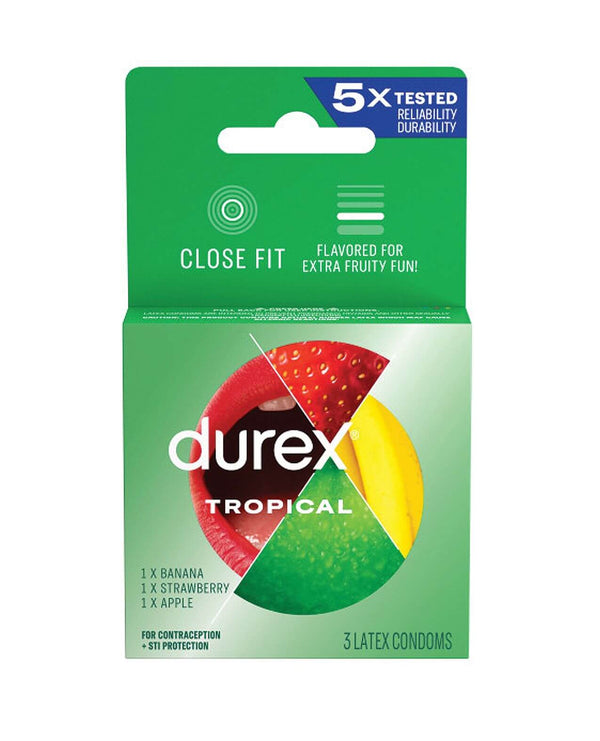 Packaging for the 3 pack of the Durex Tropical Condoms | Kinkly Shop