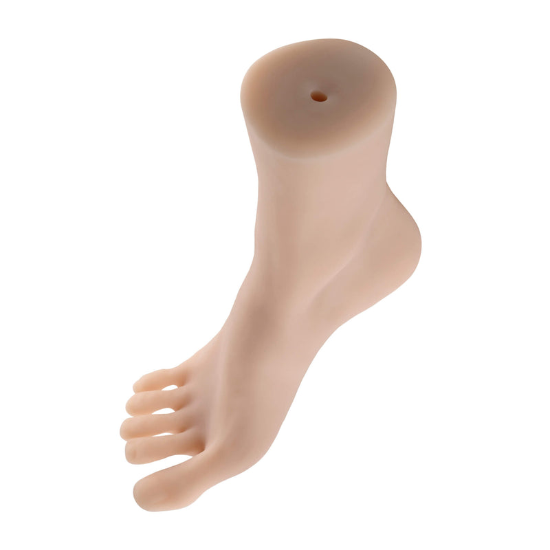 Top-down view of the Evolved Pussy Footin' showcases the unique toes as well as the open hole at the top of the stroker (where the calf ends) for easier cleaning. | Kinkly Shop