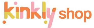 Logo for the Kinkly Shop. The word "Kinkly" is in block colored in shades of pink, orange, and yellow. The word "Shop" is in lowercase and entirely in orange. 