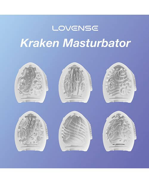 A cross-section of all of the six internal textures that are included within the Lovense Kraken Eggs - 6-Pack. There are a lot of swirls and textures. | Kinkly Shop