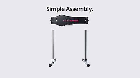 Long GIF of the Lovense Sex Machine being put together. It showcases the different parts of the machine being placed on, one after another. First the machine is slid onto the supporting rods, the rod caps are put on, and then the plastic cover is removed to attach the dildo connecting rods. The text reads "Simple assembly" | Kinkly Shop'
