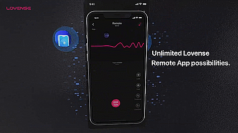 GIF showcases a cell phone using the Lovense app to showcase how the Lovense Ridge can be controlled remotely. Text on the GIF reads "Unlimited Lovense Remote App possibilities." | Kinkly Shop