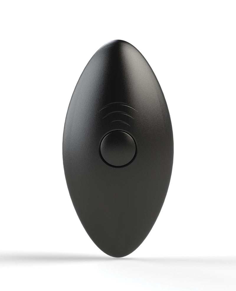 Close up of the front of the Nexus Quattro Vibrating Anal Beads. There's a single button on the oval-shaped remote. | Kinkly Shop