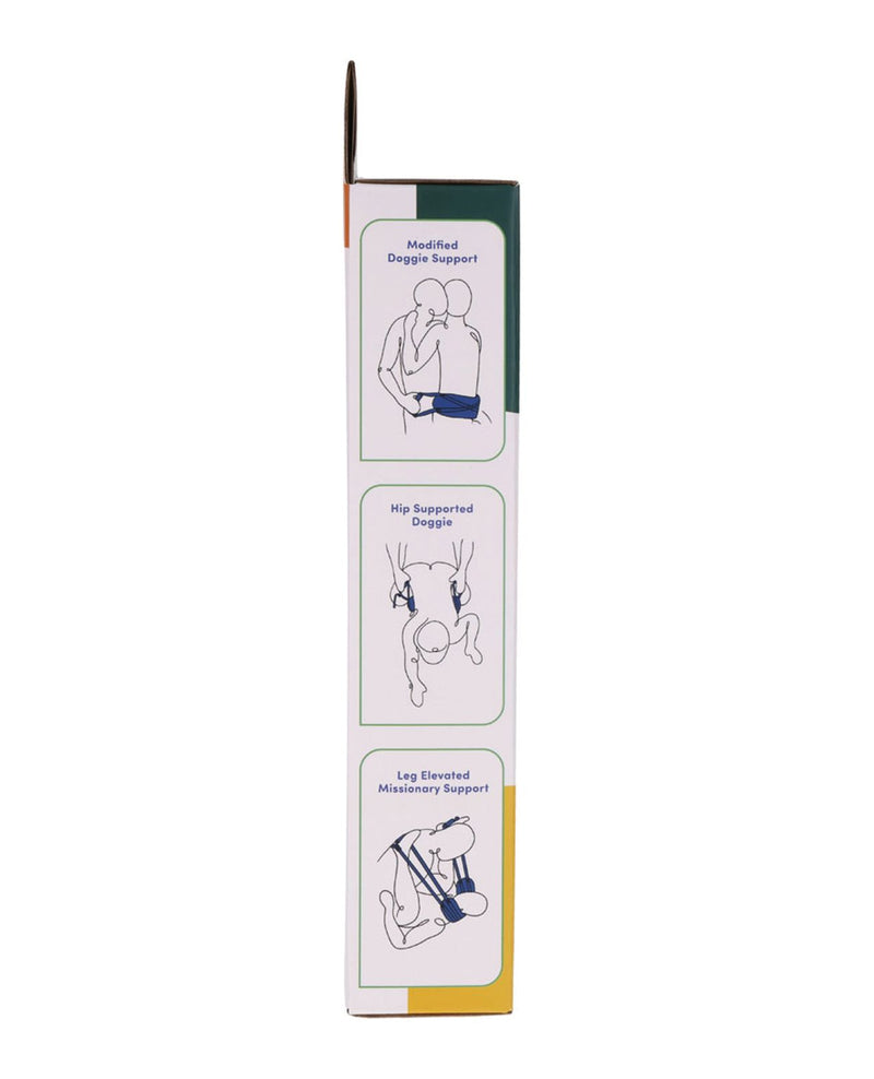 Side view of the illustrations on the side of the Sportsheets Pivot Deluxe Doggie Strap showcasing the different ways to use the strap. | Kinkly Shop