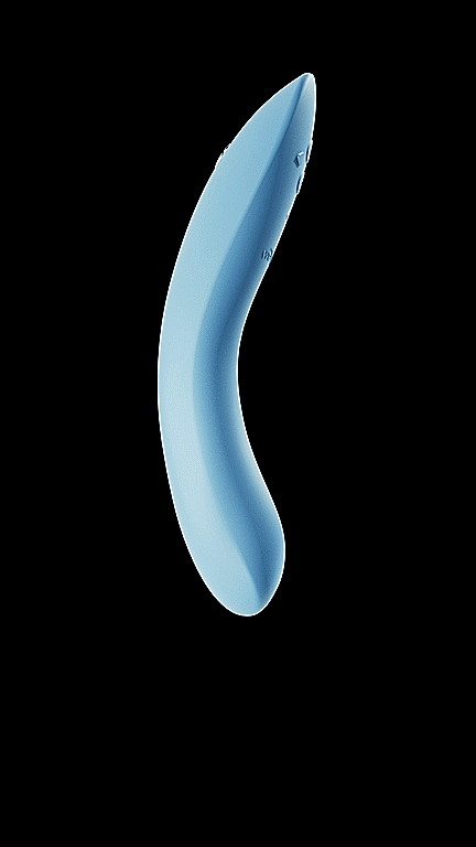 GIF showcases the We-Vibe Rave 2 being bent at the adjustable hinge to achieve a tighter curve to hit more g-spot locations. The text on the vibrator reads "Adjustable fit" | Kinkly Shop