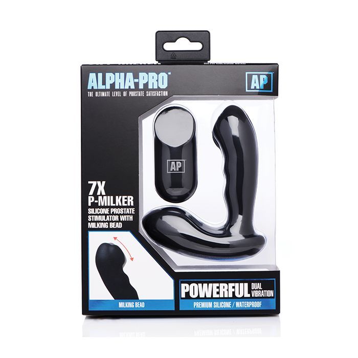 The packaging of the XR Brands Alpha Pro 7x Milker Prostate Stimulator | Kinkly Shop