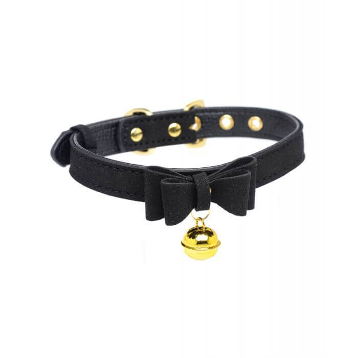 Black bdsm collar with bell called Master Series Kitty Cat Bell Collar | Kinkly Shop
