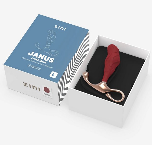 The Zini Janus Lamp Iron resting inside its box inside the opened packaging | Kinkly Shop