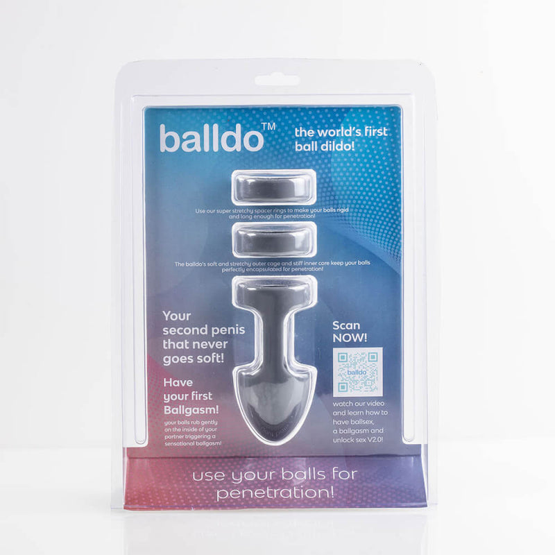The packaging of the Balldo. The Balldo comes in plastic clamshell packaging that allows you to easily see the product before purchasing. | Kinkly Shop