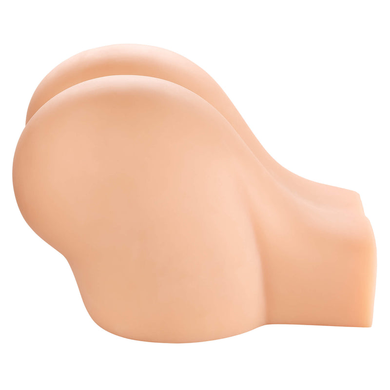Side view of the Cloud 9 Life-Size Portable Sex Doll in Light. This shows the sex doll's proportions and where the doll cuts off. The doll has an extremely large, curvy butt, and the doll ends right along the upper thighs and right at the lower back. This wider base helps the portable sex doll stay stable during use. | Kinkly Shop