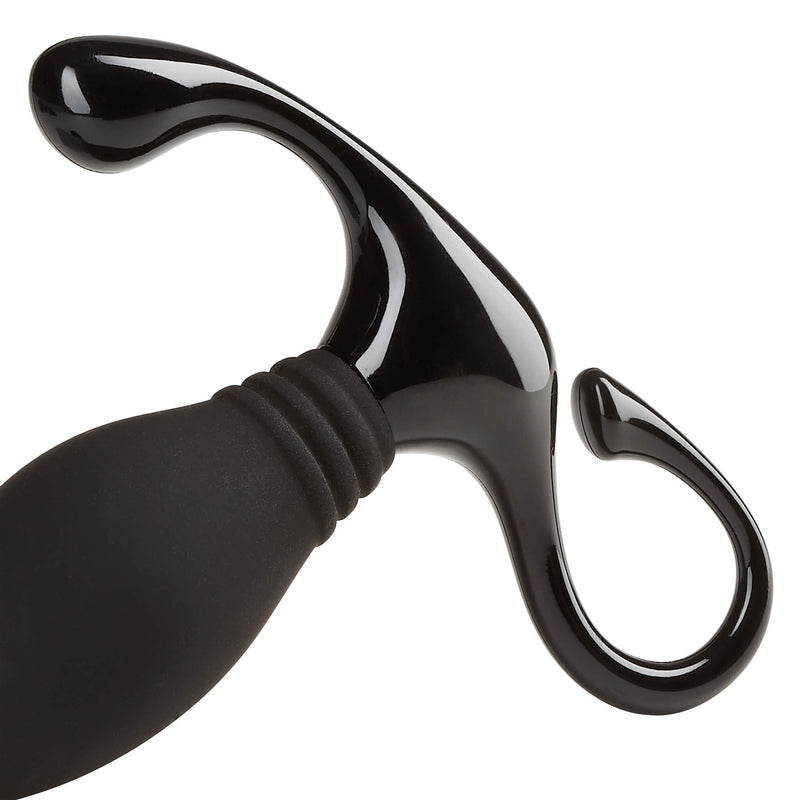 A close-up of the shiny, plastic handle of the Cloud 9 Flexible Neck Prostate Stimulator. This shows the perineum stimulator probe in addition to the looped handle. | Kinkly Shop