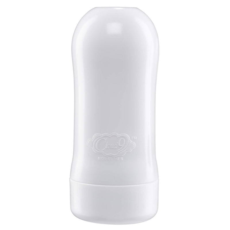 How the plastic case of the Cloud 9 Water-Activated Stroker looks while it's fully sealed up with the lid on. It looks like a plain white tube with the Cloud 9 Novelties likely emblazoned on the surface. | Kinkly Shop