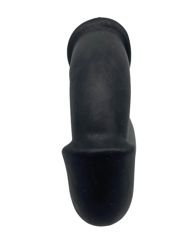 View from the front of the Demon Kat Pack N Jack as if it was being worn against the body. It has a droop that looks like a flaccid penis. The toy has a pronounced, "circumsized"-like head that would provide a realistic bulge in a pair of thin underwear. | Kinkly Shop