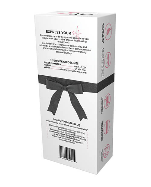 Back-side of the packaging for the EXO hands free penis sex toy | Kinkly Shop