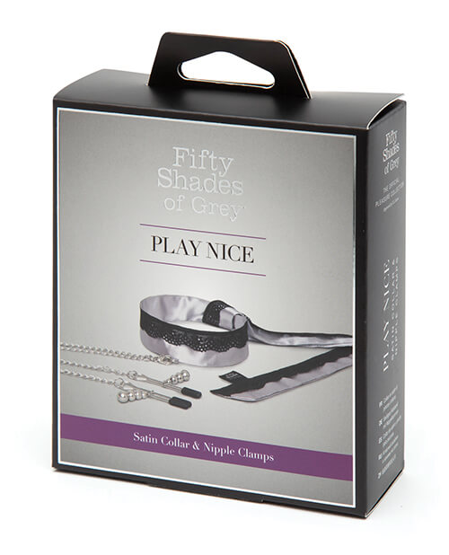 Packaging for the "Play Nice" Satin Collar with Nipple Clamps | Kinkly Shop