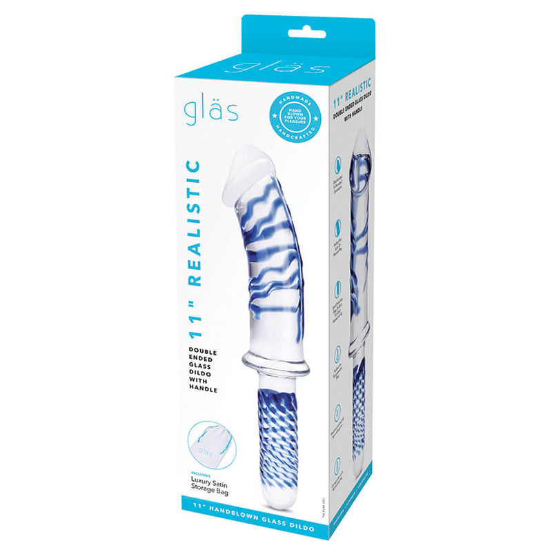 The packaging for the Glas Realistic Dildo with Handle Glass Dildo | Kinkly Shop