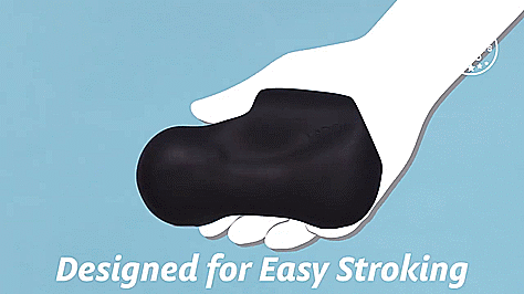 GIF shows a hand holding the VeDO Hotrod. The hand moves the VeDO Hotrod back and forth like the vibrator is stroking a penis. The text on the GIF reads "Designed for Easy Stroking".  | Kinkly Shop