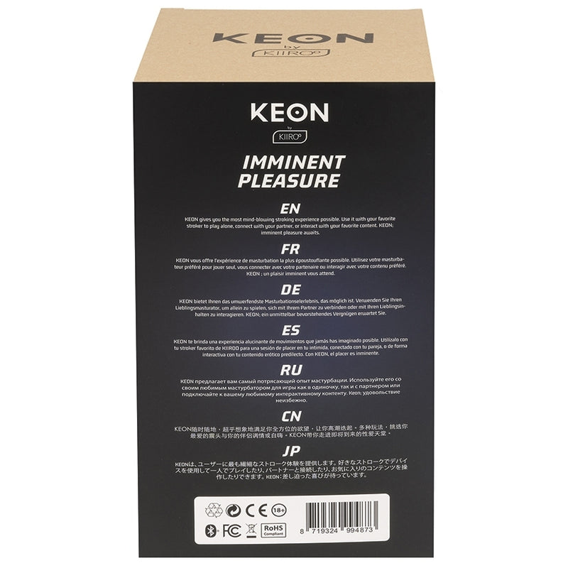 Backside of the packaging for the KIIROO KEON | Kinkly Shop