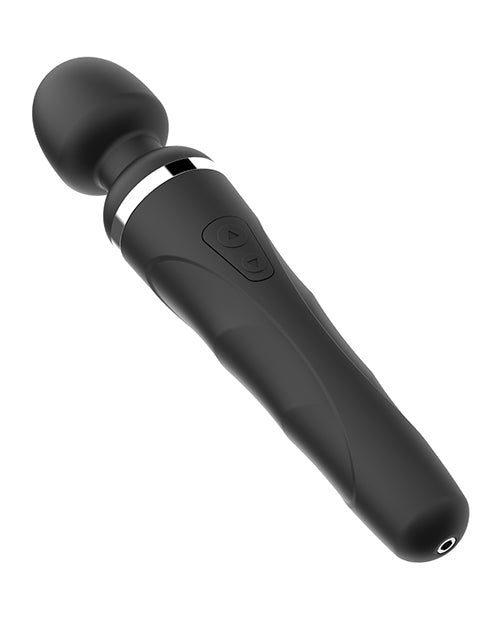 Another angle of the Lovense Domi 2 wand massager. This angle shows the open charging port at the base of the handle. | Kinkly Shop