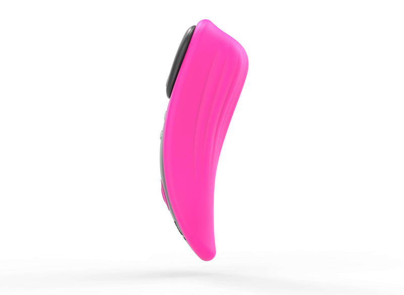 Side view of the Lovense Ferri. This angle showcases that the top of the vibe offers a lot of depth (to better hit the clit) while the opposing end tapers down to a slender depth for more comfortable wear up against the perineum. | Kinkly Shop