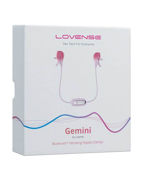 Packaging for the Lovense Gemini remote control nipple clamps | Kinkly Shop