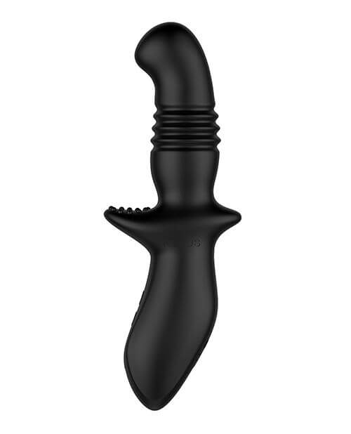 Side view of the Nexus Thrust. This really showcases the wide base that makes the toy anal-safe. The base has textured nodules on it to help provide bonus perineum pleasure. | Kinkly Shop