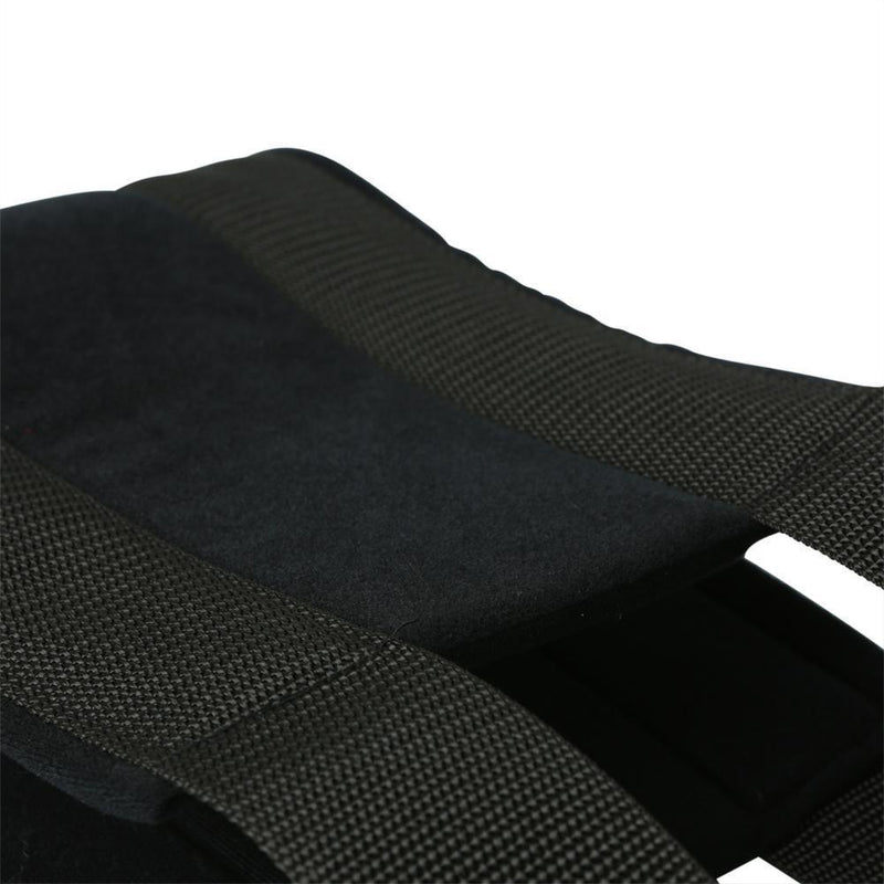 A close-up of the seat of the Sportsheets Door Jam Sex Sling. It shows that the nylon straps run throughout the seat for extra durability. It also shows that the seat itself is made from a softer, felt-like material instead of being fully nylon for a more comfortable experience. | Kinkly Shop