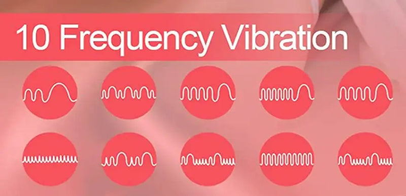 A chart showcasing the ten different frequency vibrations that the Suckle Rose Vibrator includes. The image is titled "10 Frequency Vibration" | Kinkly Shop