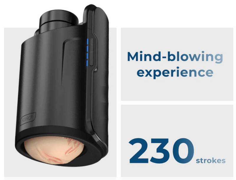 Promotional image. The KIIROO KEON and Feel Stroker is shown to the left of the image. To the right, a small box has the text "Mind-blowing experience. 230 strokes" per minute. | Kinkly Shop
