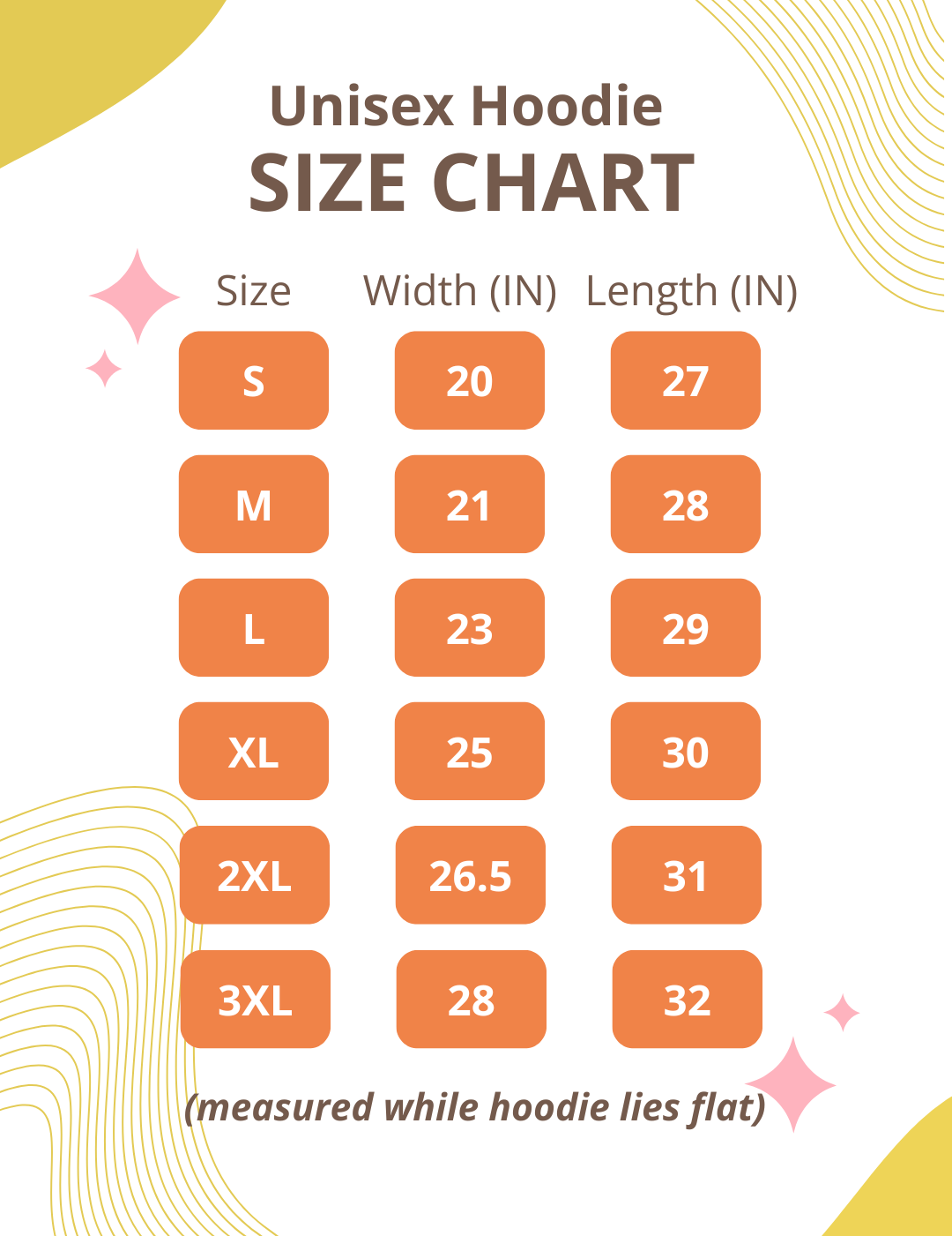 Size chart for the Kinkly - Unisex Hoodie. All measurements are included in text within the product description. | Kinkly Shop