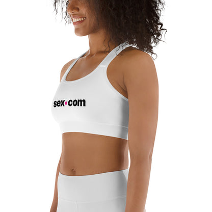 A person wears the Sex.com Sports Bra. There's a lot of coverage along the sides of the body. | Kinkly Shop