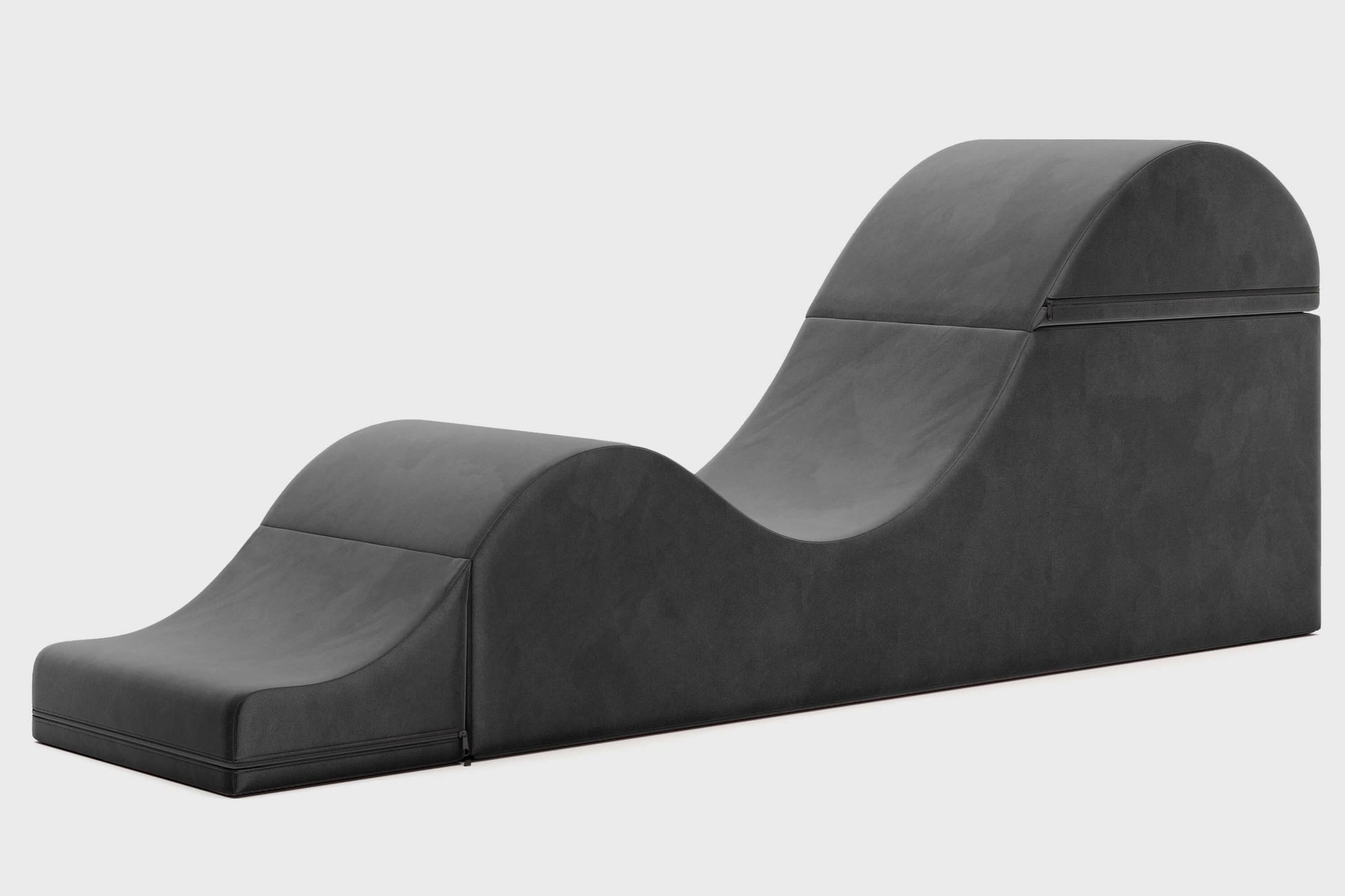 The Liberator Aria Flip Chaise in black with both of the sides flipped up. | Kinkly Shop