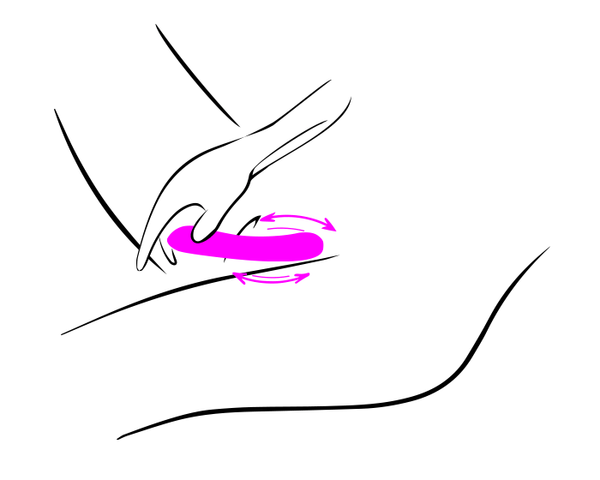 An illustration showing a person with a vagina using the KIIROO Pearl2+ G-Spot Vibrator. The vibrator is slid inside of the vagina to hit the g-spot. Arrows show that the vibrator can be rocked back and forth to best hit the g-spot. | Kinkly Shop