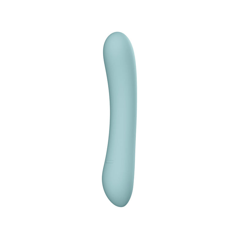 KIIROO Pearl2+ vibrator. It has a slight curve to it. It looks like a full piece of smooth silicone. | Kinkly Shop