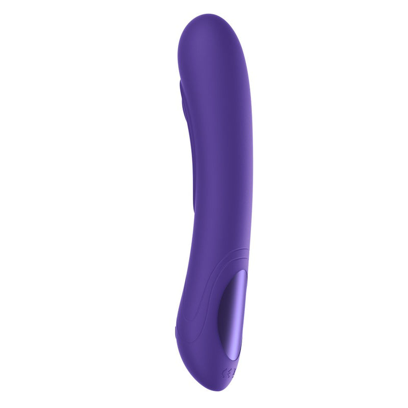 Backside of the KIIROO Pearl3 G-Spot Vibrator in purple. The entirety of the vibrator is silicone except for a plastic shiny panel near the base. | Kinkly Shop