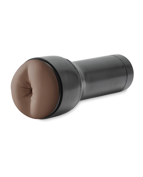 KIIROO RealFeel Generic Butt in Mid Brown against a white background. The lid of the case is removed to show the anal entrance orifice of the stroker. | Kinkly Shop