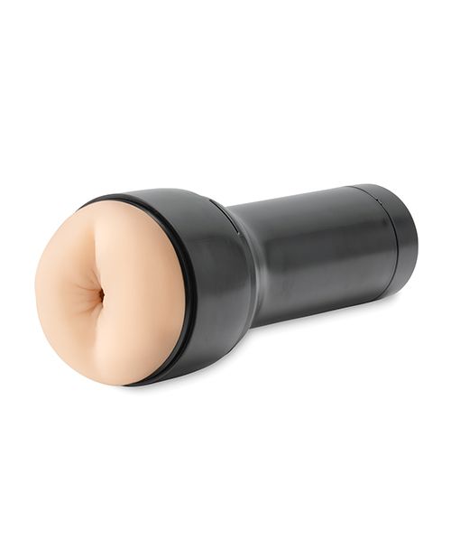 The KIIROO RealFeel Generic Butt in Pale in front of a plain white background. The lid of the stroker's case is off to reveal the anal entrance. | Kinkly Shop