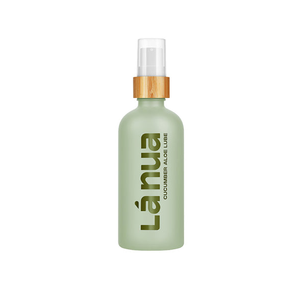 La Nua Water-Based Flavored Lubricant - 100ml in Cucumber Aloe. It's in a green bottle. | Kinkly Shop