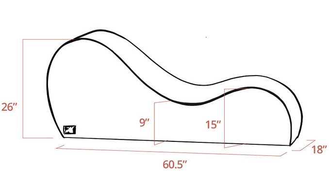 Measurements for the Liberator Cello Chaise. All measurements can be found within the product description text. | Kinkly Shop