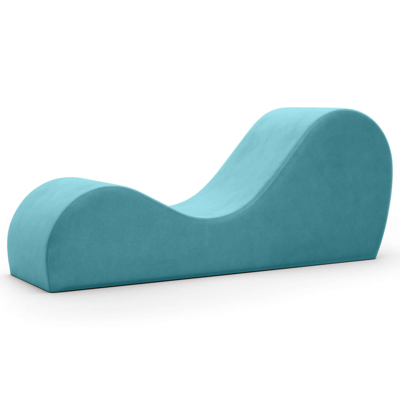 The Liberator Cello Chaise in Teal up against a plain white background | Kinkly Shop