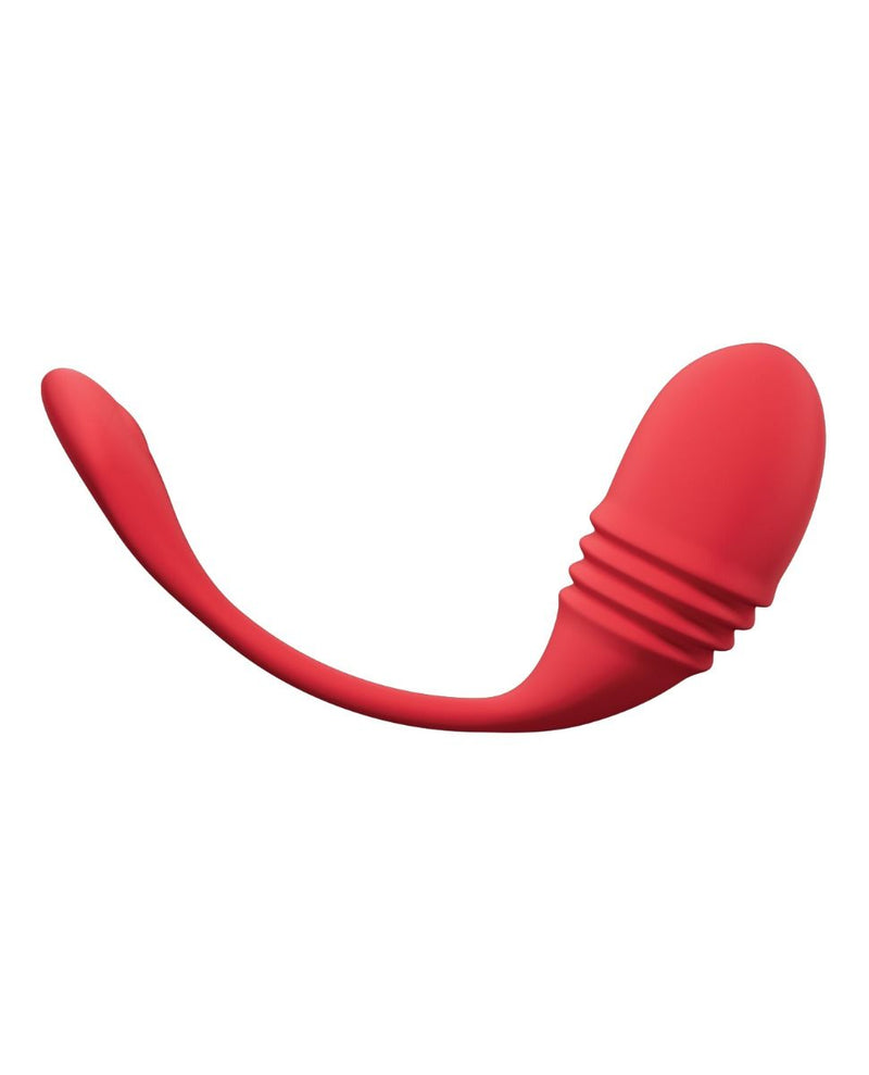 The Lovense Vulse up against a plain white background. This side angle of the vibrator really showcases the four ridges built into the tip of the Lovense Vulse to facilitate the thrusting motion. | Kinkly Shop