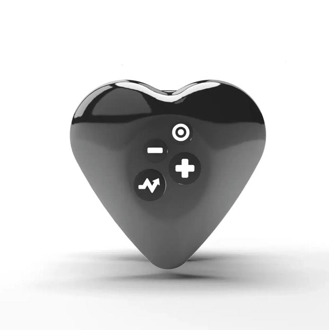 Close-up of the four buttons on the surface of the Mystim Heart's Desire to easily control the vibrations and the electrosex functionalities of the Mystim Heart's Desire | Kinkly Shop