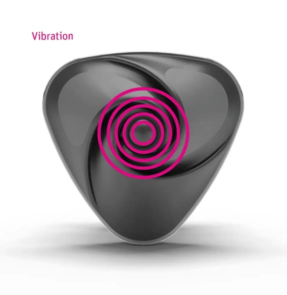 The "usable" side of the Mystim Heart's Desire with targeting circles shown radiating from the center of the toy's surface. Text on the image reads "Vibration" to show what those circles represent. | Kinkly Shop