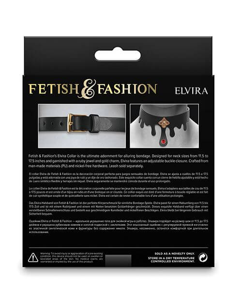 Backside of the packaging for the NS Novelties Elvira Collar | Kinkly Shop