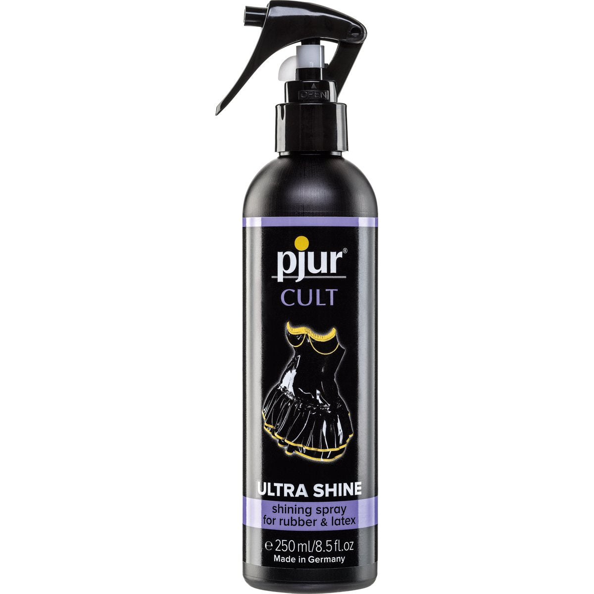 pjur CULT Ultra-Shine in front of a plain white background. The bottle looks like it's a spray bottle. | Kinkly Shop