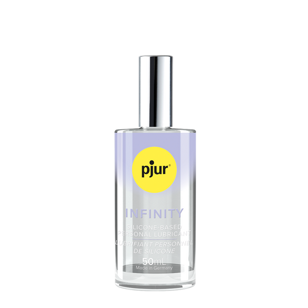 Pjur Infinity Silicone lube bottle in front of a transparent background. The bottle looks see-through. | Kinkly Shop
