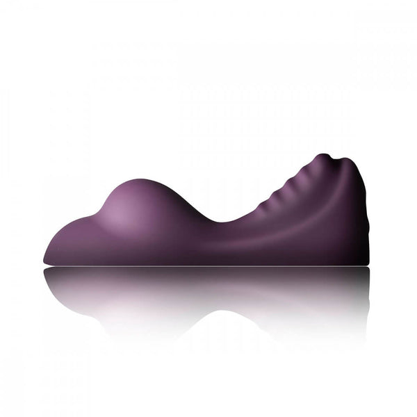 From-the-side view of the Rocks-Off Ruby Glow Dusk. This showcases the two swells of the toy to get vibrations in the right place. | Kinkly Shop