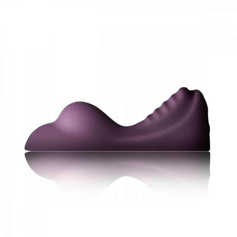 From-the-side view of the Rocks-Off Ruby Glow Dusk. This showcases the two swells of the toy to get vibrations in the right place. | Kinkly Shop