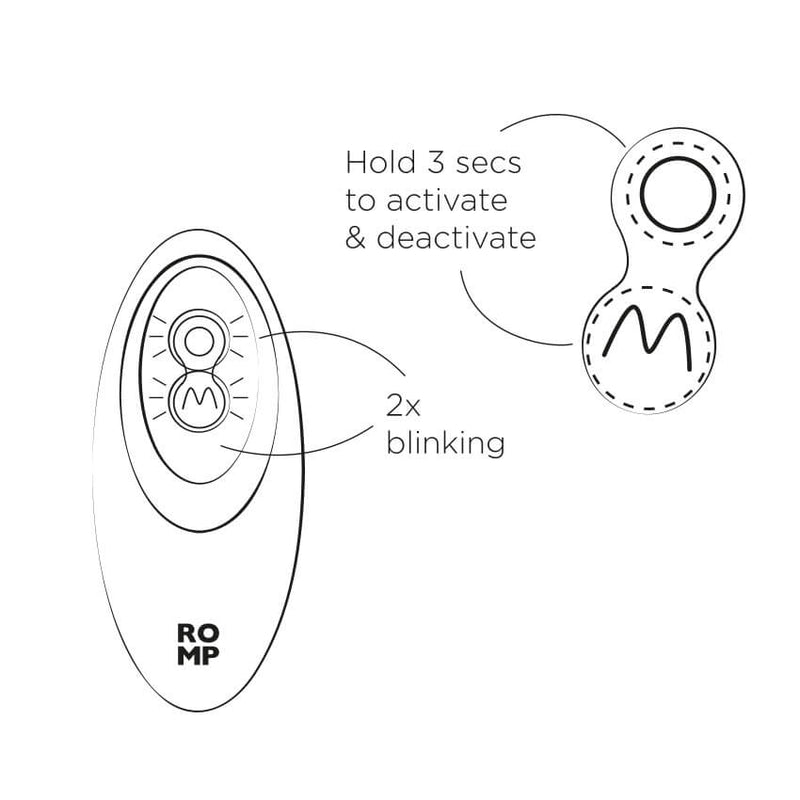 An illustrated image that showcases how to operate the Travel Lock on the ROMP Reverb. This illustrated image shows the two buttons and then showcases an up-close shot of the two buttons. Text on the image reads "Hold 3 seconds to activate and deactivate. It will blink two times." | Kinkly Shop