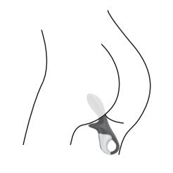 Illustration shows the Satisfyer Air Pump Booty 2 slid into a butt with the prostate-curved tip pressing forwards towards the p-spot. | Kinkly Shop